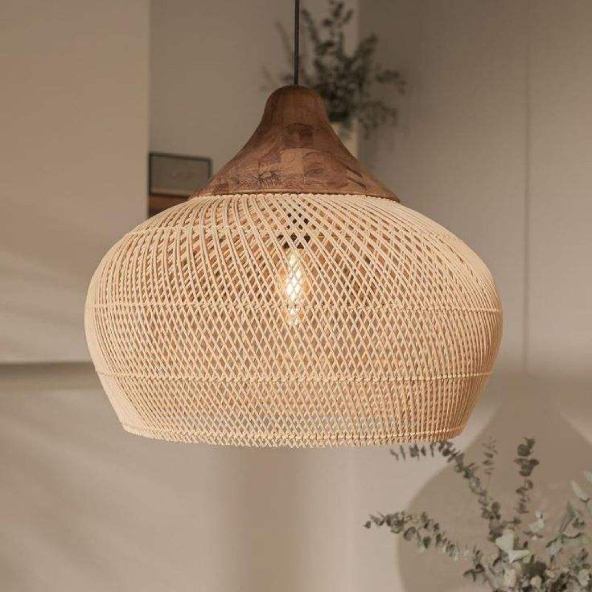 Cane Pendant Lamp With Wooden Handle | Ideal for Residential & Commercial Space | LP-88